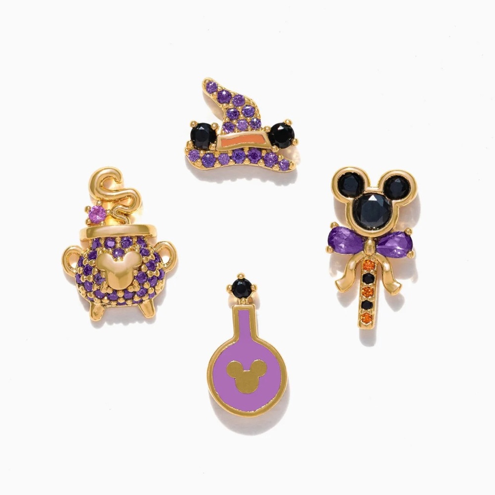 Disney Mickey Mouse Magical Earrings Studs Jewelry Set - Purple and Gold